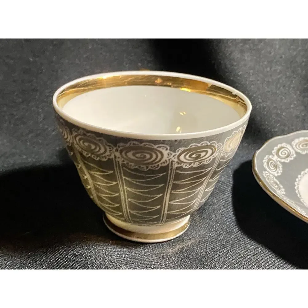 Cmielow Poland Grey Design with Gold Trim Cup & Saucer Set